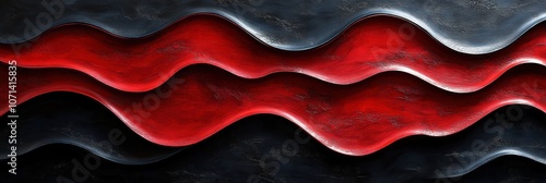 Vibrant crimson and ebony fluid design, captivating undulating waves, striking visual impact, modern aesthetic, bold color contrast