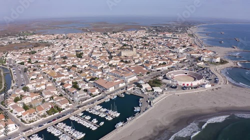 Aerial view of the town of Saintes Maries de la Mer, in the Bouches du Rhône, in Provence, France photo