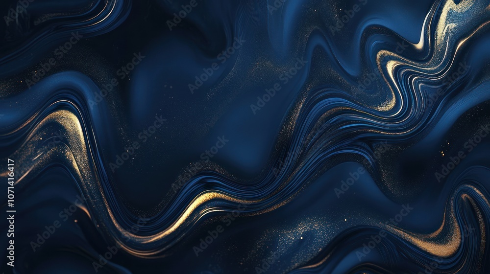 Obraz premium Fluid marble wave design with shimmering blue and gold, evoking an abstract ocean theme.