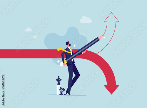 Changing investment strategies to grow or succeed in business, Adjustment or change in a progressive direction, businessman draw new arrow metaphor of change direction