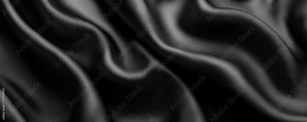 Fototapeta premium Elegant Black Silk Fabric Drape Smooth Texture Background