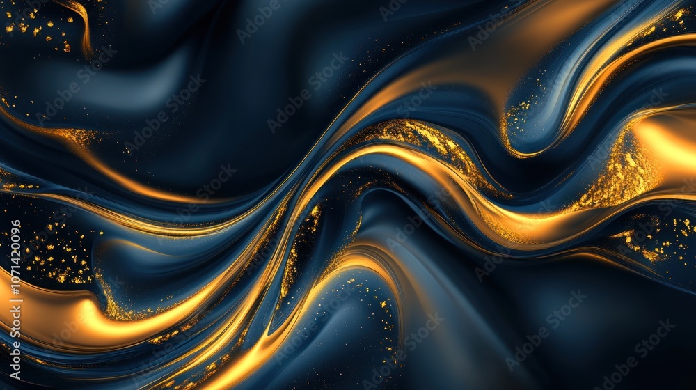 Golden marble wave effect in fluid art, blending blue and gold into a smooth, flowing design. Golden marble wave effect in fluid art, blending blue and gold into a smooth, flowing design.