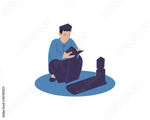A man praying at Family Tombstone illustration