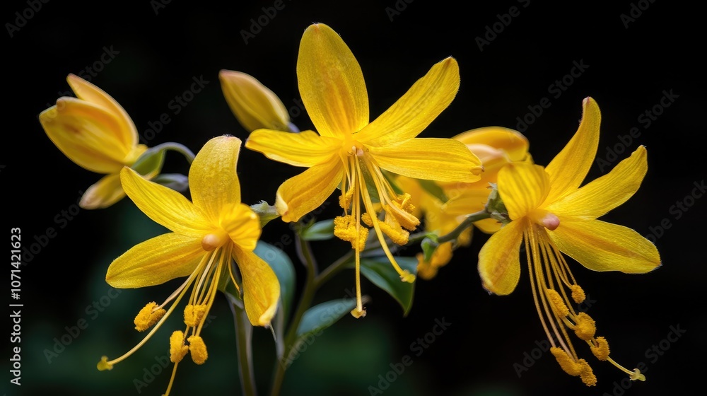Fototapeta premium Vibrant Yellow Flowers on Dark Background