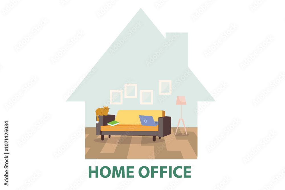 Obraz premium Home office concept, laptop on sofa Freelance work from home remote job or hybrid work