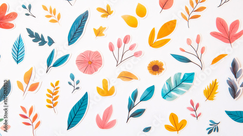 colorful watercolor floral pattern background with pink flowers and blue green leaves  illustrated digital paper scrapbook