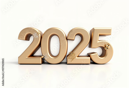 Elegant text 2025 golden new year stuff decorative isolated on white background