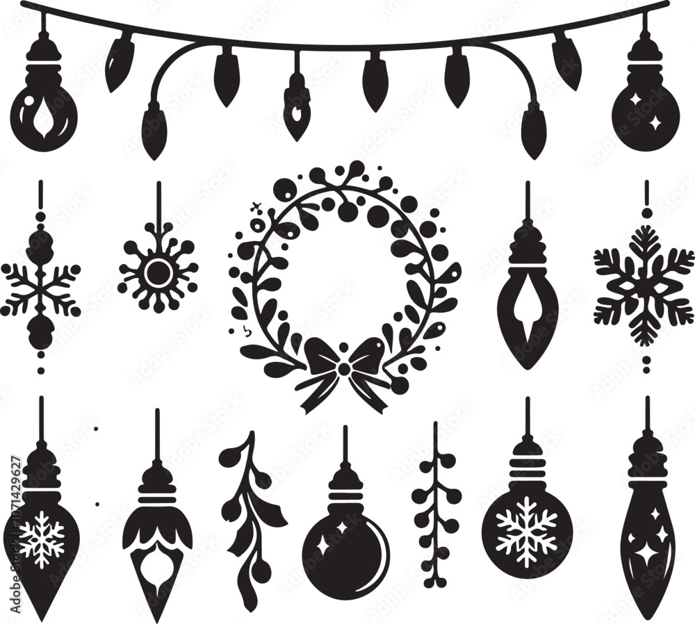 Christmas lights vector, silhouette Christmas lights vector, silhouette
