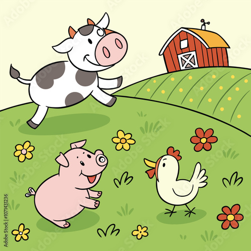 farm animals farm cow chiken