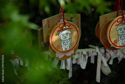 A votive tablet at Nanasha shrine in Tokyo front blur photo