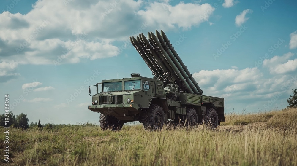Fototapeta premium Multi-rocket artillery support system, configured for a powerful ground offensive