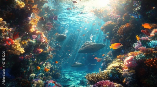 Wallpaper Mural Underwater Paradise: Vibrant Coral Reef and Sunbeams Torontodigital.ca