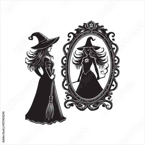 Witchcraft silhouette vector illustration - Witch Magic Clipart Design  