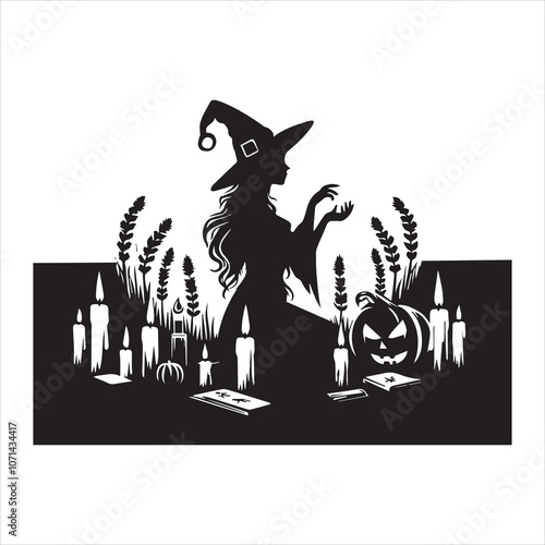 Witchcraft silhouette vector illustration - Witch Magic Clipart Design  