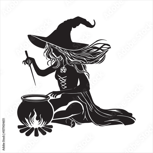 Witchcraft silhouette vector illustration - Witch Magic Clipart Design  