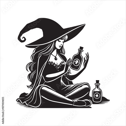 Witchcraft silhouette vector illustration - Witch Magic Clipart Design  