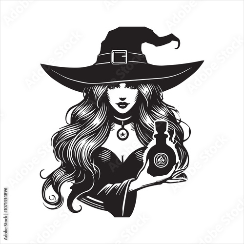 Witchcraft silhouette vector illustration - Witch Magic Clipart Design  