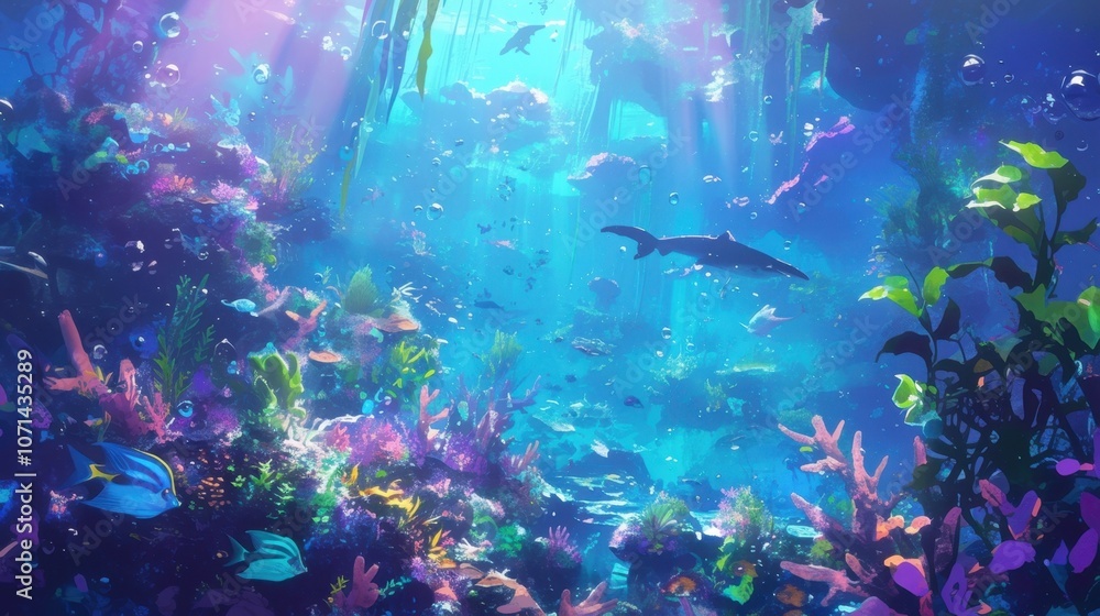 Fototapeta premium A secret garden filled with vibrant sea anemones and vibrant corals was hidden deep in the depths of the kingdom.