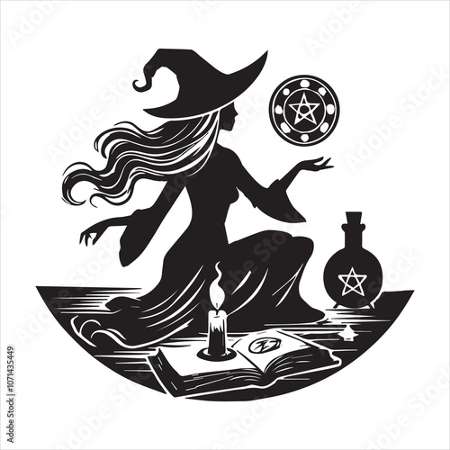 Witchcraft silhouette vector illustration - Witch Magic Clipart Design  