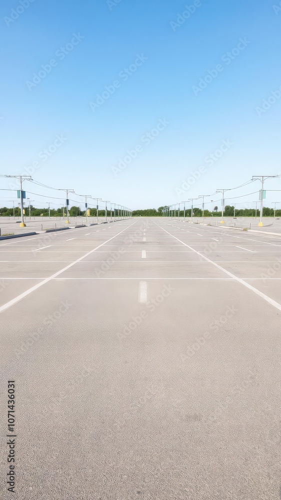 Fototapeta premium Empty parking lot with rows of white lines marking individual parking spots, lines