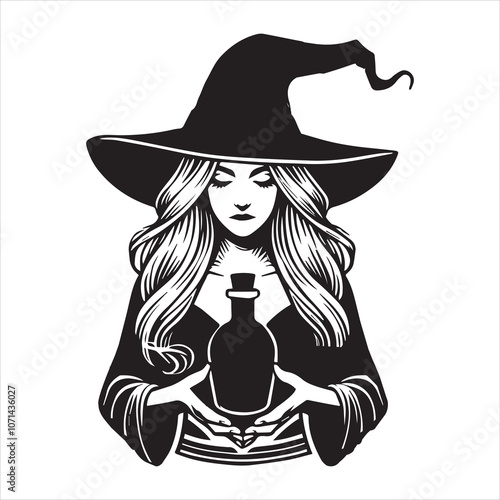 Witchcraft silhouette vector illustration - Witch Magic Clipart Design  
