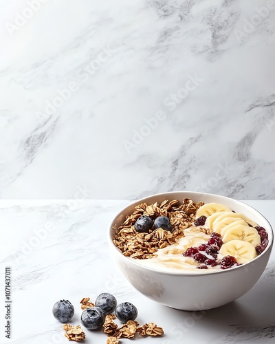 Healthy breakfast bowl with fruits and granola photo