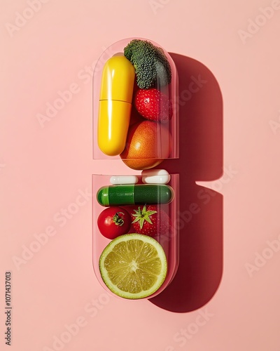 Colorful vegetables in a pill-shaped container photo