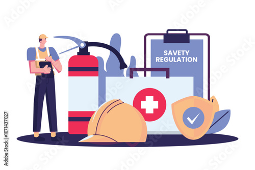 Occupational Safety and Health Administration. Work Safety Regulations flat illustration