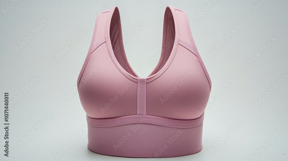 Pastel pink workout sports bra. Tight and comfortable design. Perfect for active workouts. White background. Pastel pink workout sports bra. Tight and comfortable design. Perfect for active workouts. White background.