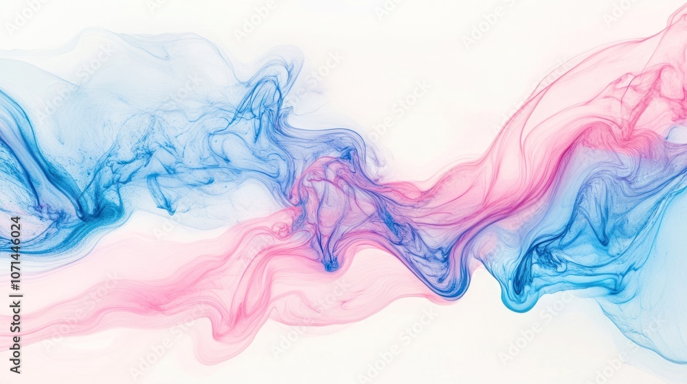 Fototapeta premium Smooth pastel wave design with a modern, abstract feel, featuring pink and blue tones softly transitioning over a white background