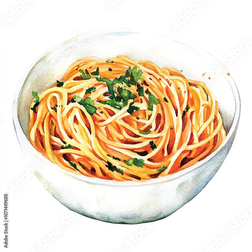 Noodles watercolor clipart illustration