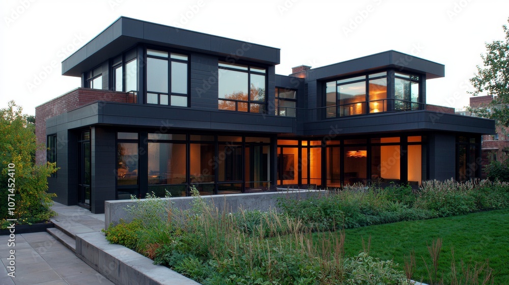 Modern Stylish House with Large Windows and Garden Modern Stylish House with Large Windows and Garden
