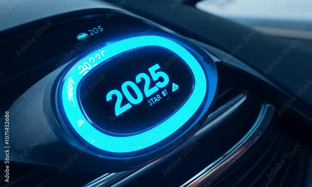 Creative number 2025 with car start button. Generative AI