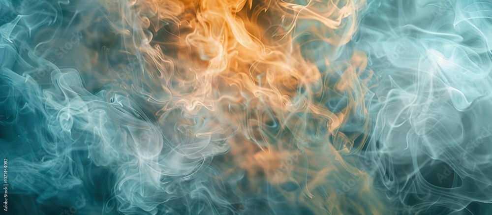 Obraz premium A blue and orange smokey background with a yellow flame