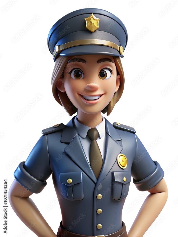 Smiling cartoon police officer in uniform with cap and badge Smiling cartoon police officer in uniform with cap and badge