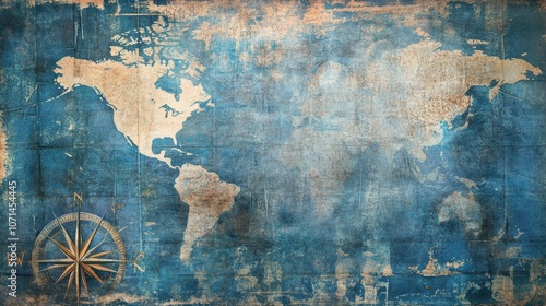 Image of Old blue map collage background