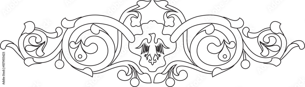 Obraz premium Vector black contour gothic ornament. Medieval European drawing. Classic pattern of the Germans, Angles, Saxons, Franks