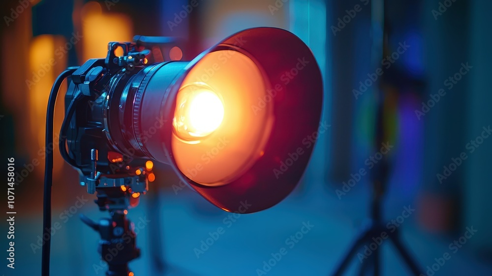 A close-up of a professional camera lens illuminated by a warm light, capturing the essence of photography and studio settings. A close-up of a professional camera lens illuminated by a warm light, capturing the essence of photography and studio settings.