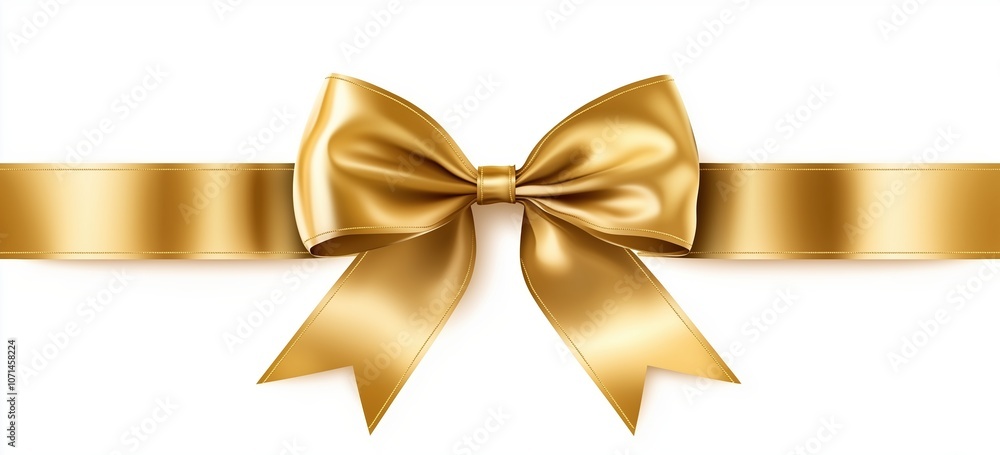 Elegant gold ribbon bow isolated on a white background for decoration and gift wrapping Elegant gold ribbon bow isolated on a white background for decoration and gift wrapping