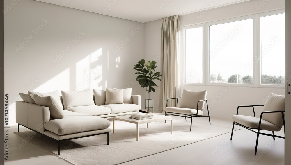 A minimalist living room featuring clean lines, neutral tones, and modern furniture. A minimalist living room featuring clean lines, neutral tones, and modern furniture.