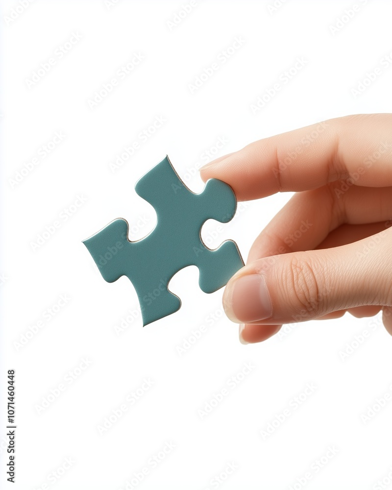Hand holding a jigsaw puzzle piece ready to fit into place Hand holding a jigsaw puzzle piece ready to fit into place