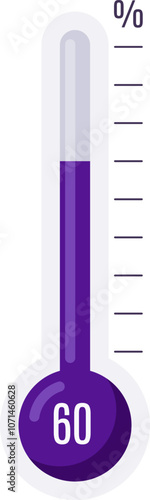 Purple thermometer showing sixty percent, measuring temperature, weather icon, suitable for various applications related to temperature, measurement, and weather information