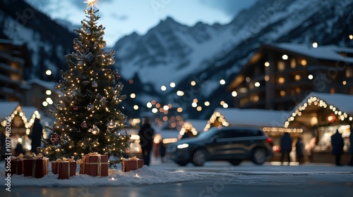 Travel and Tourism:Christmas market: festive lights, stalls, people shopping, market atmosphere Winter destinations