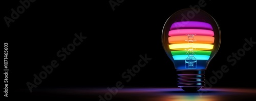 A futuristic lightbulb with rainbow LED filaments photo