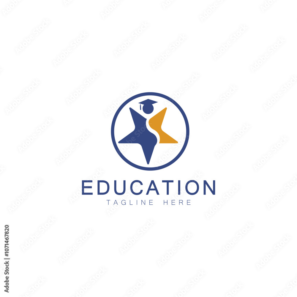 Fototapeta premium Best student with star logo vector. Education logo template design concept, student progress and success in learning. 