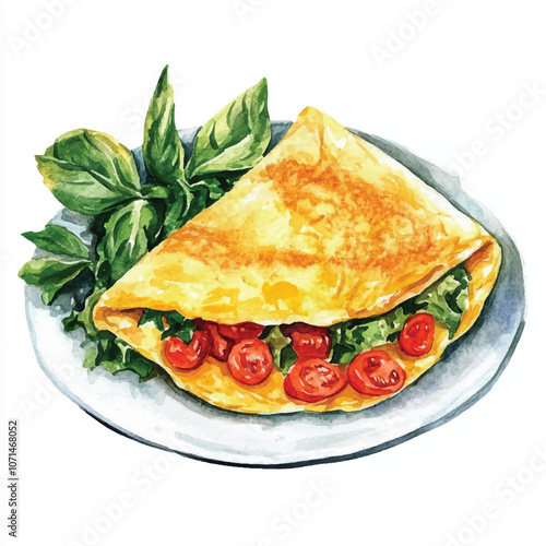 Omelet watercolor clipart illustration