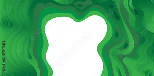 Paper cut topography relief imitation,green colors multi layers banner. Abstract wave flowing liquid texture art design, paper cut layer smooth shape vector illustration eps10