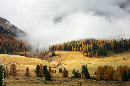 Stunning landscape between hike to Durrenstein summit in autumn, Dolomite Italy. photo