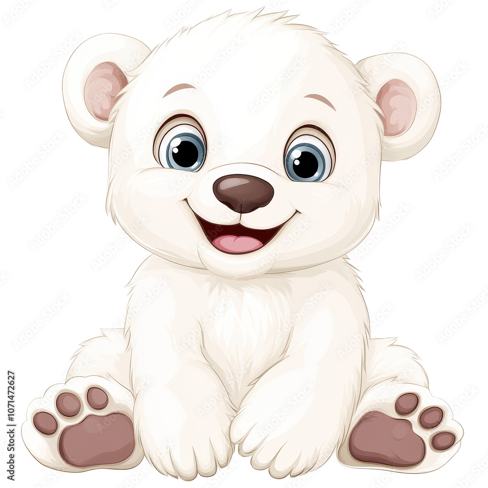 Obraz premium A cute white polar bear is sitting on its back legs and smiling. transparent background