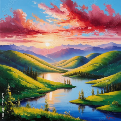 Phoenix_Vibrant_oil_painting_of_a_serene_natural_land_